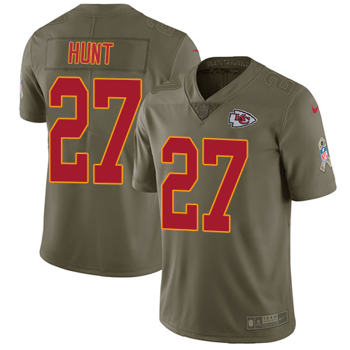 Nike Chiefs #27 Kareem Hunt Olive Men's Stitched NFL Limited Salute to Service Jersey